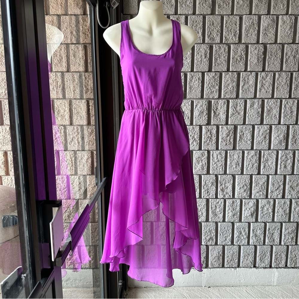 Orchid purple georgette dress Small Chantal Paris Flowy Hi Lo tulip hem Flowy
